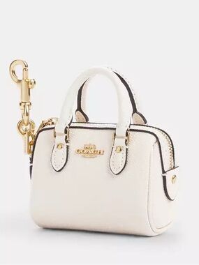 COACH Chalk Leather Mini Satchel Key Charm with Gold Hardware
